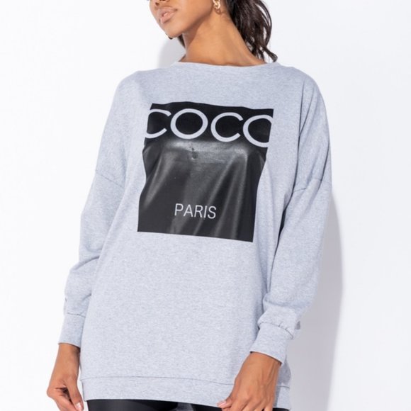 Oversized Coco Paris Grey Lightweight Sweatshirt - Picture 2 of 7